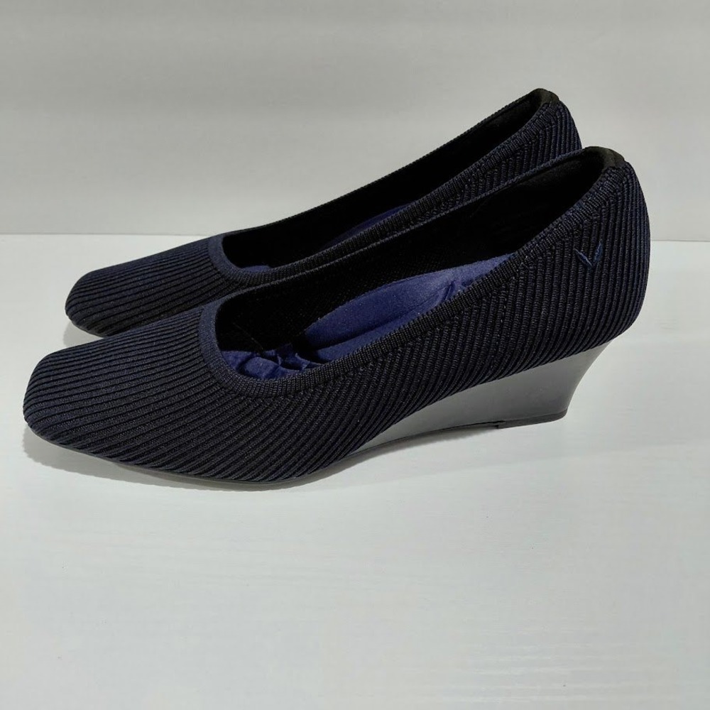 Vivaia Margot Wedge Pro Navy Blue Ribbed Knit Square Toe Pumps Womens Size 39.5 - Picture 2 of 12